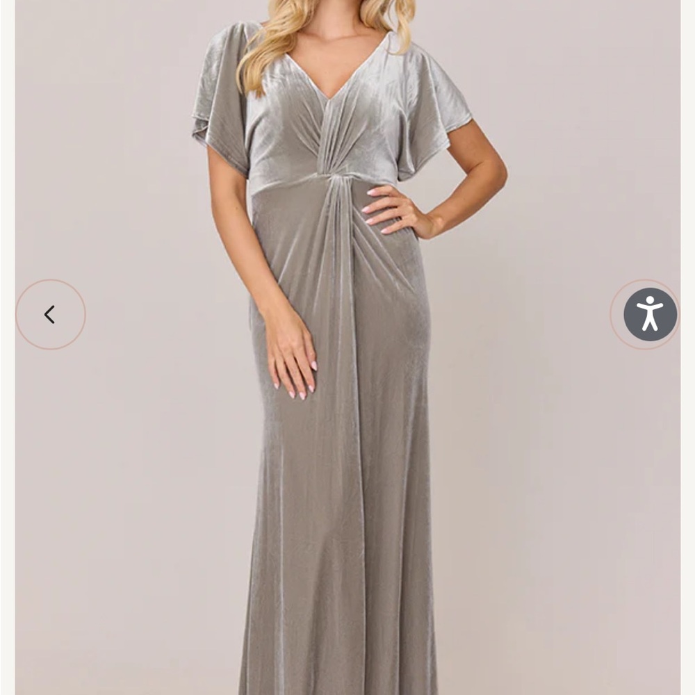 Revelry Silver Sage Ruched Maxi Dress for Bridesmaids or Wedding Guest